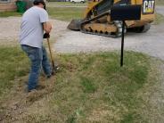 man digging into grass