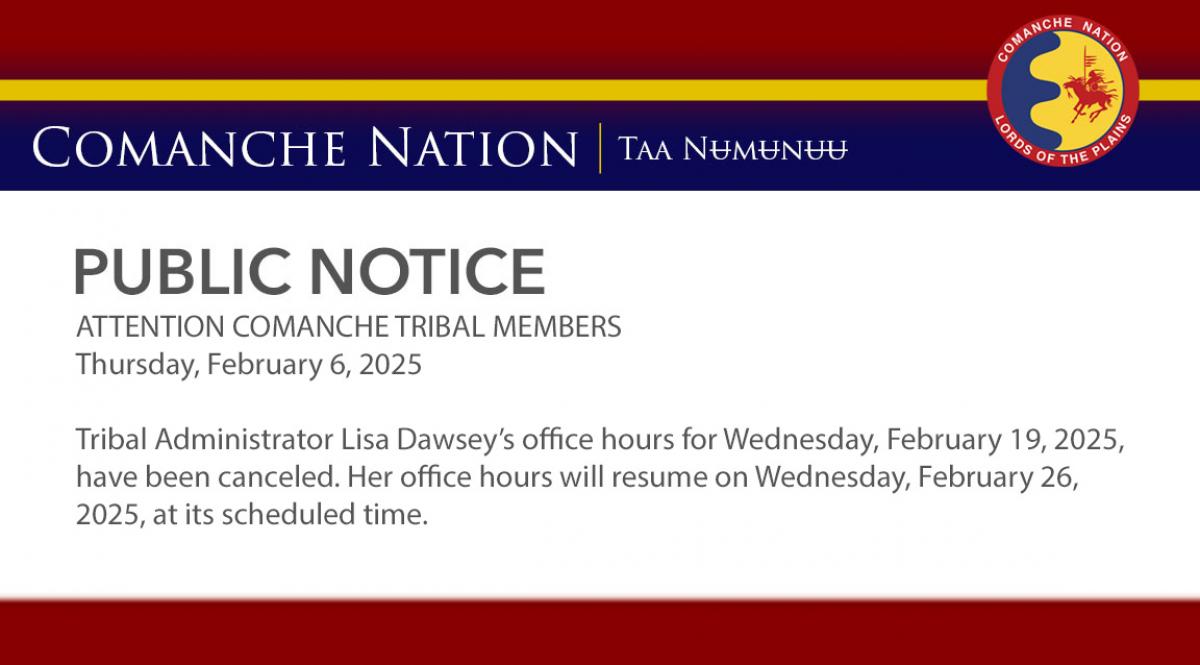 Tribal Administrator's Feb. 19 Office Hours Canceled