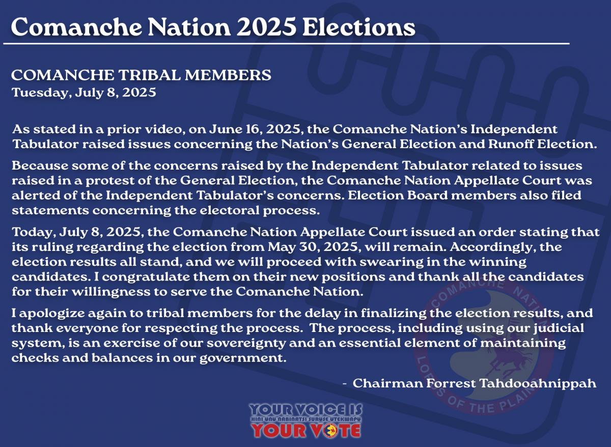 Chairman's Statement, Regarding the 2025 Elections