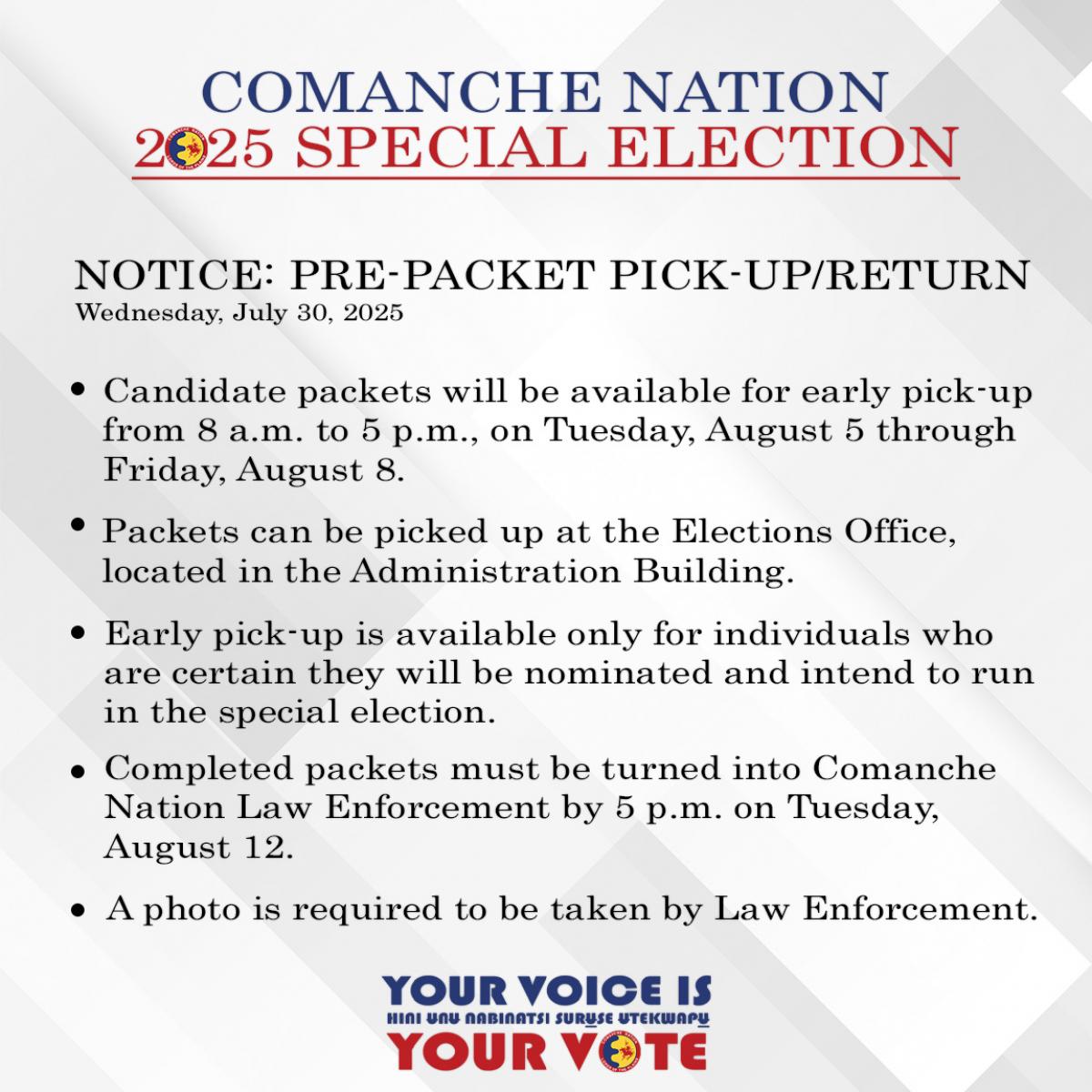 Pre-Packet Information for Upcoming Special Election