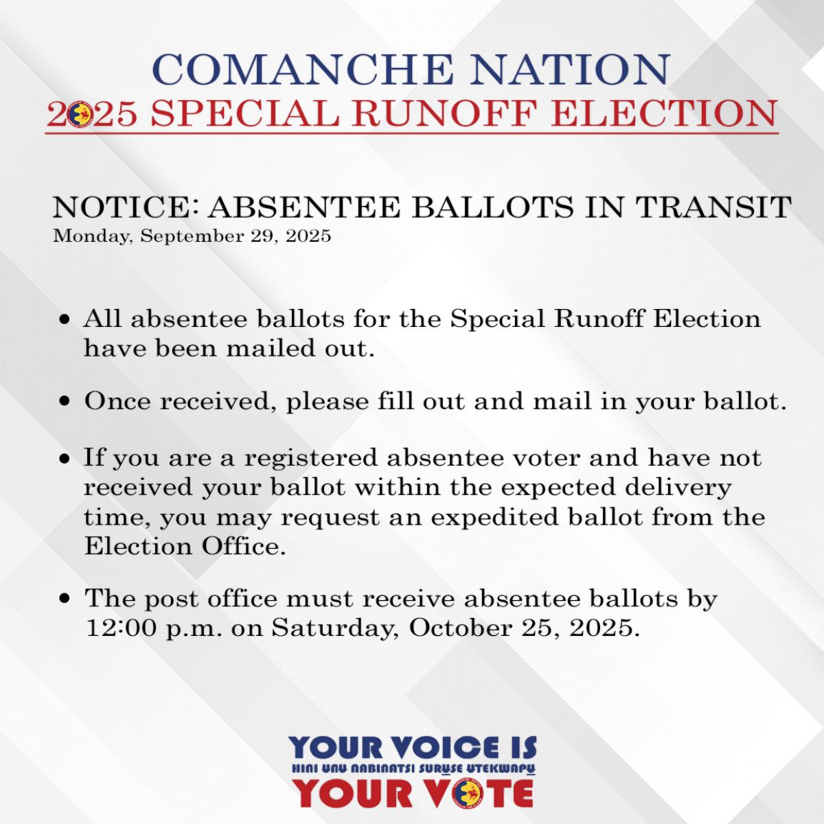 Special Runoff Election Absentee Ballots in Transit