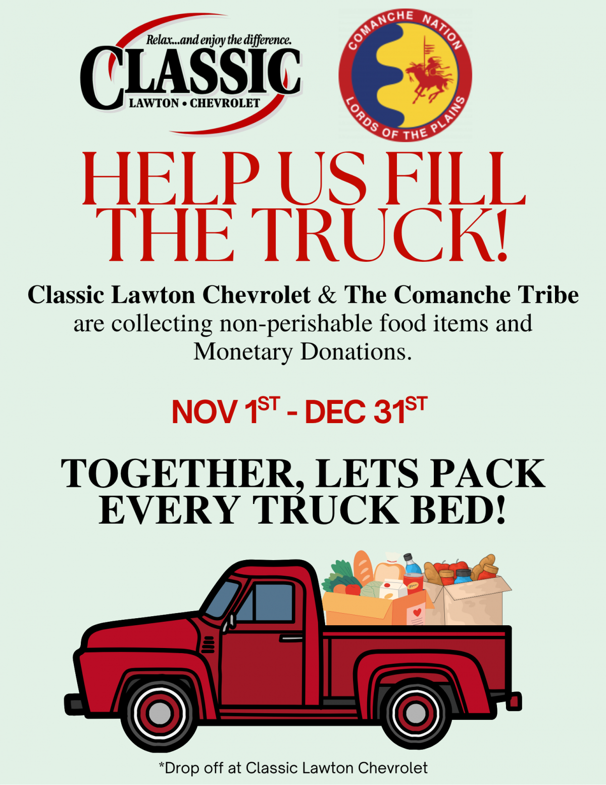 Classic Chevy & Comanche Nation, Accepting Food Donations