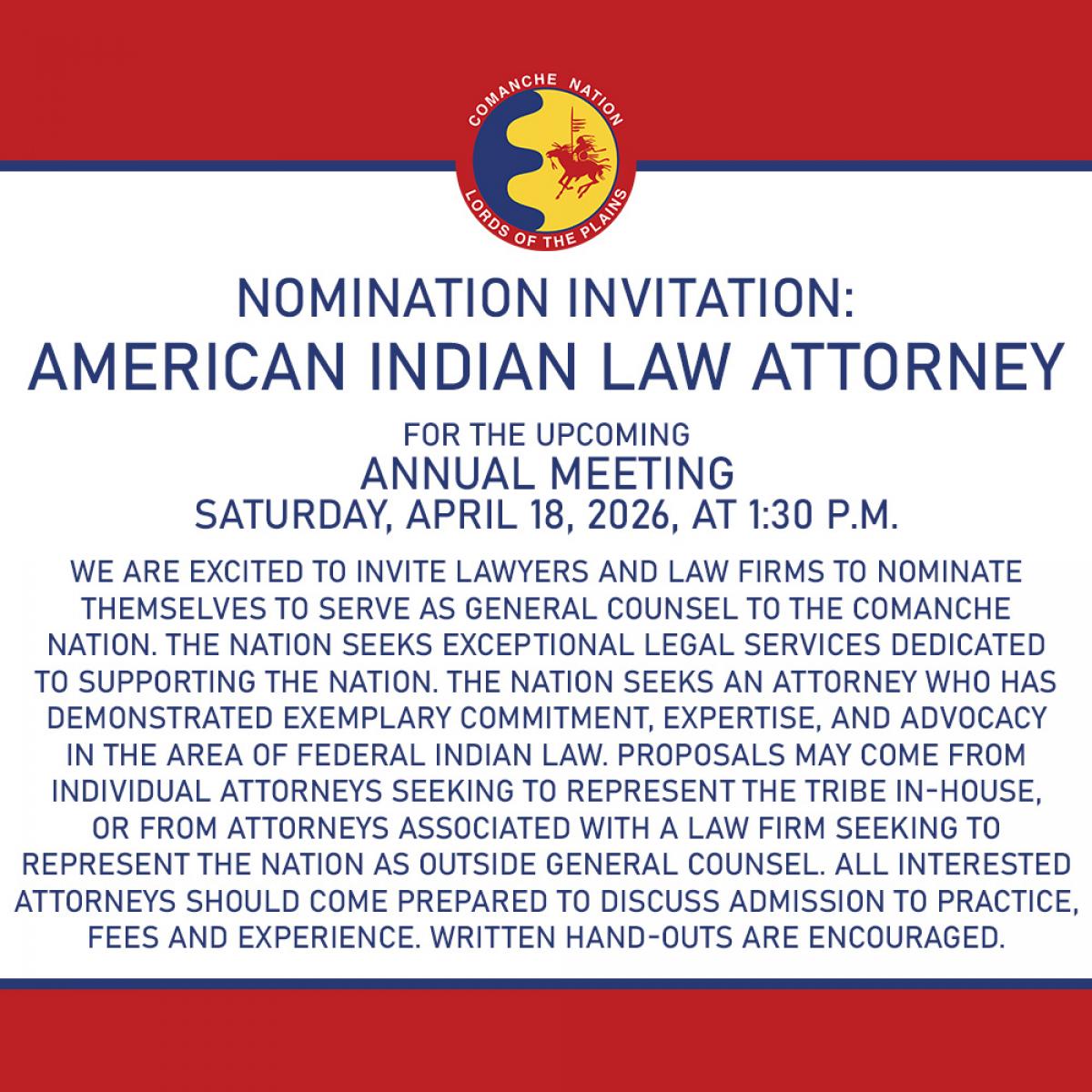 Nomination Invitation: Indian Law Attorney