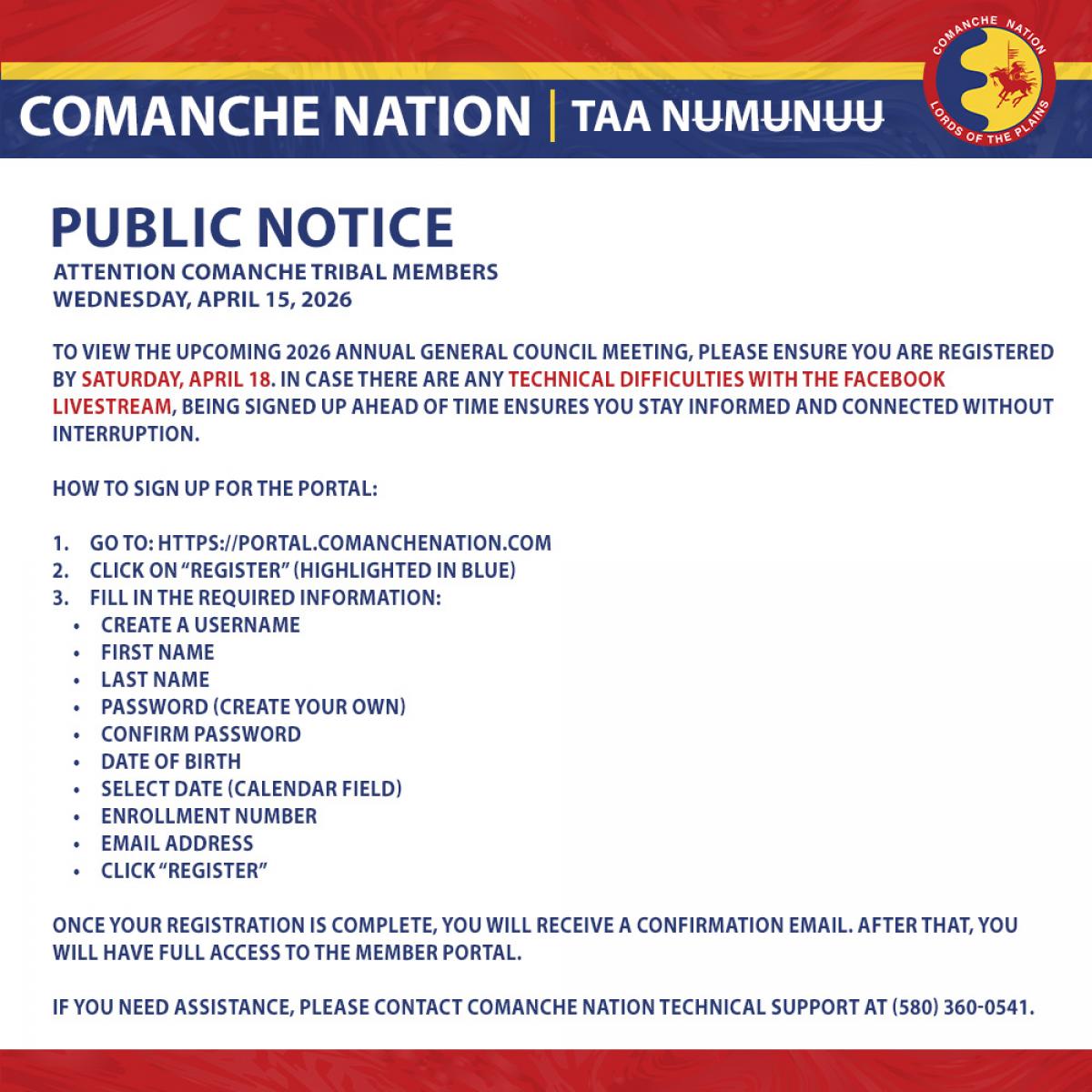 Register for the Comanche Member Portal Now!