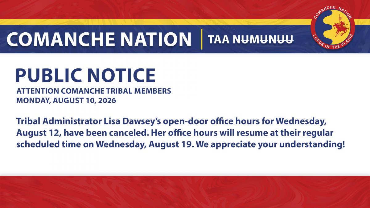 Tribal Administrator's Open Door Office Hours Canceled 8.12.26