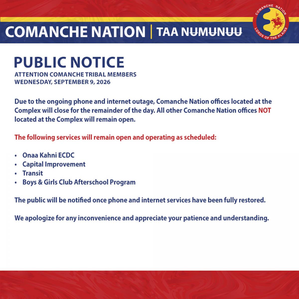 PSA: Complex Office Closure 9.9.26