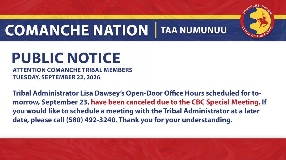 Tribal Administrator Open-Door Office Hours Canceled 9.23.26
