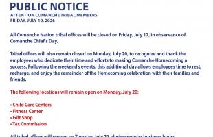 Office Closure, Comanche Chief's Day and 2026 Comanche Homecoming