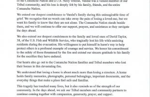 Comanche Nation Statement of Compassion and Support