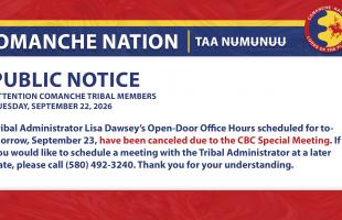 Tribal Administrator Open-Door Office Hours Canceled 9.23.26
